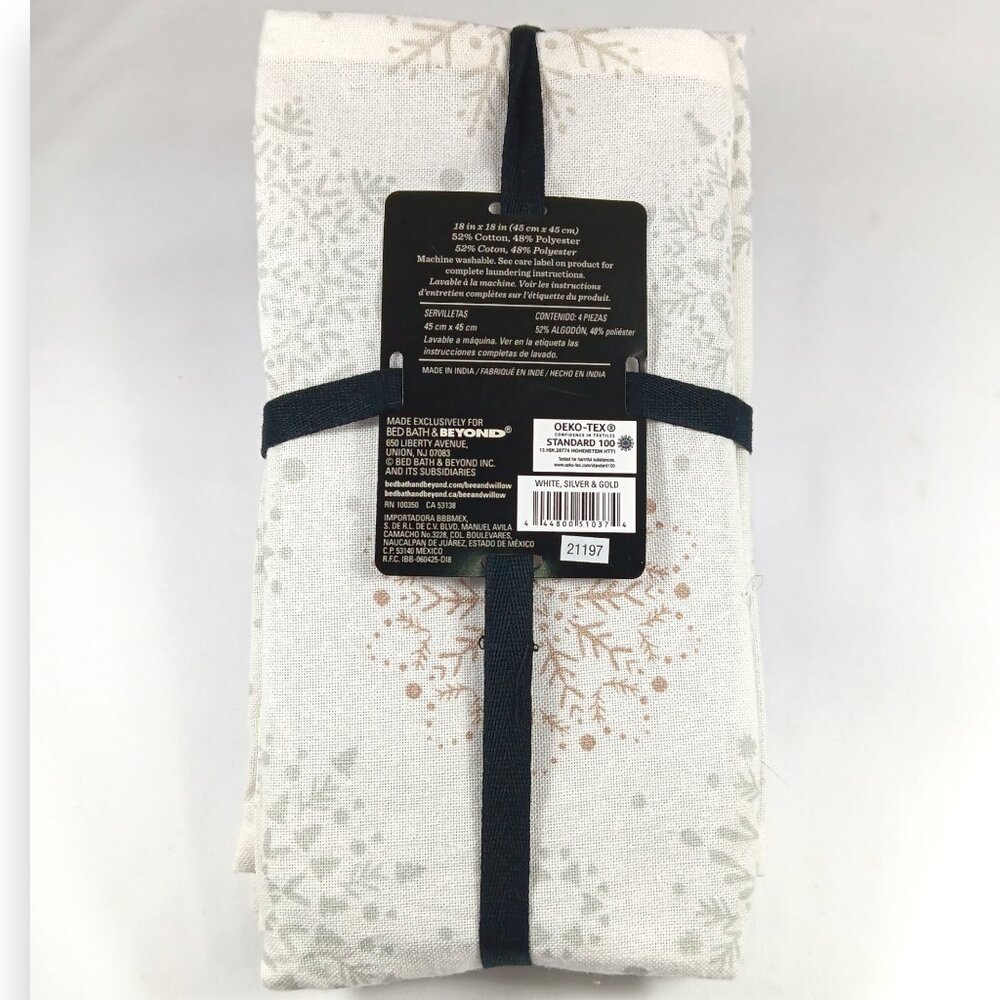 Bee & Willow-Silver& Gold Snowfall- Napkins- 18"x18"- Holiday- White - Picture 7 of 7